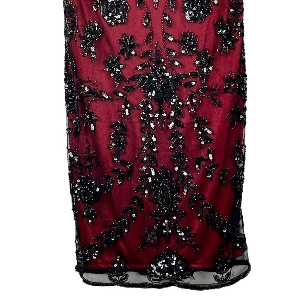 Pisarro Nights Burgundy Mini Dress with Black Sequin Appliqué - Picture 8 of 15
